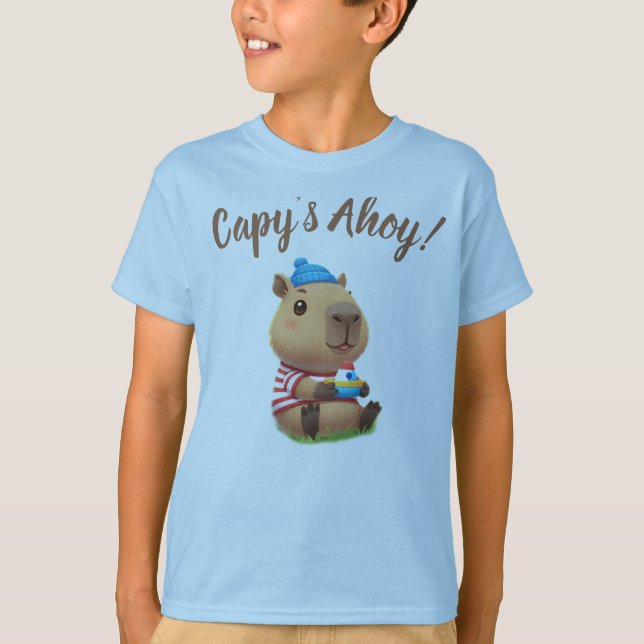 Camiseta Cute  Capybara Sailor Kids Adventure T-Shirt (Frente)