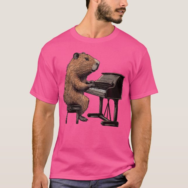 Camiseta Cute Capybara Tocando Piano Musical (Frente)