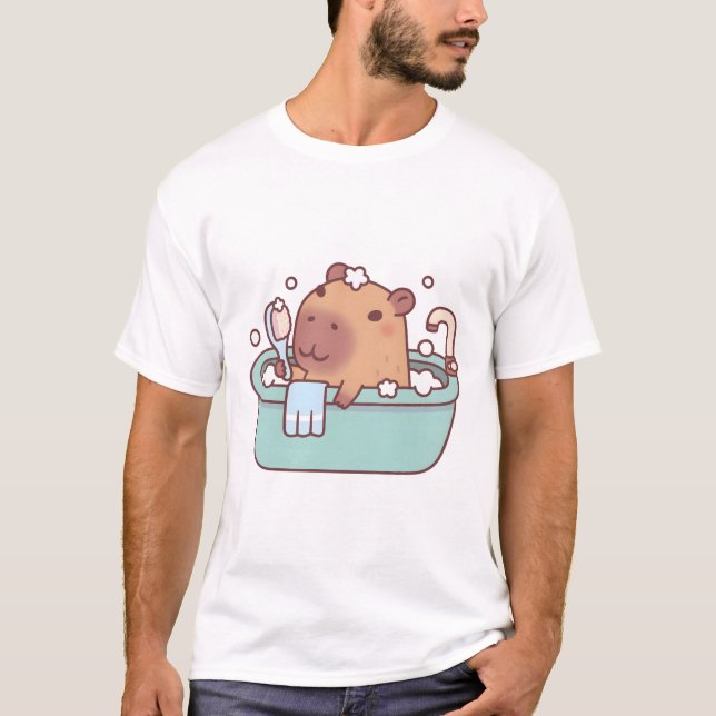Camiseta Cute Capybara Tomando Banheira Na Banheira (Frente)