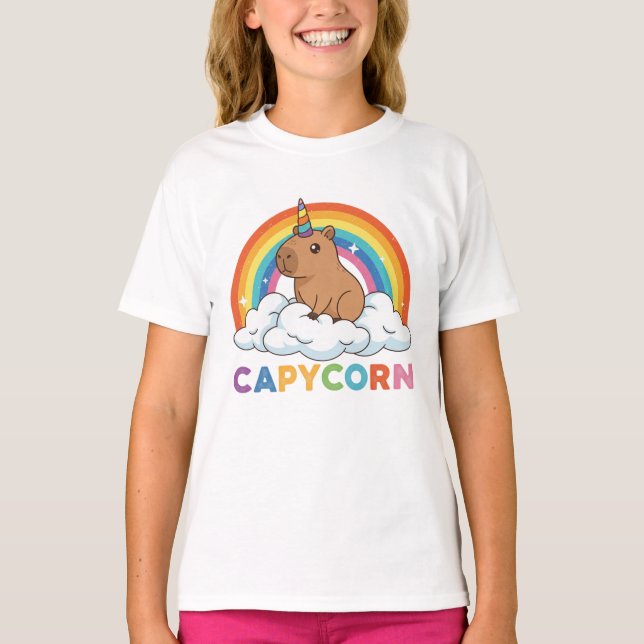 Camiseta Cute Capycorn Capivara Unicórnio Arco-íris (Frente)