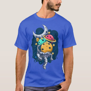 Camiseta Cute Cartoon Astronaut Carry Many Planets Outer Sp