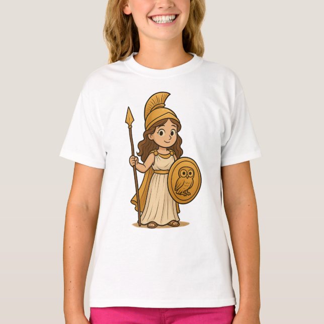 Camiseta Cute Cartoon Athena – Greek Goddess Kids T-Shirt (Frente)