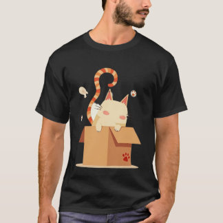 Camiseta Cute Cartoon Cat Peeking Out of Cardboard Box