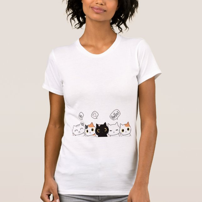 Camiseta Cute Cartoon Cats Saying Hi T-Shirt (Frente)