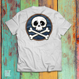 Camiseta Cute Cartoon Crânio de Pirata e Ossos Cruzados Náu