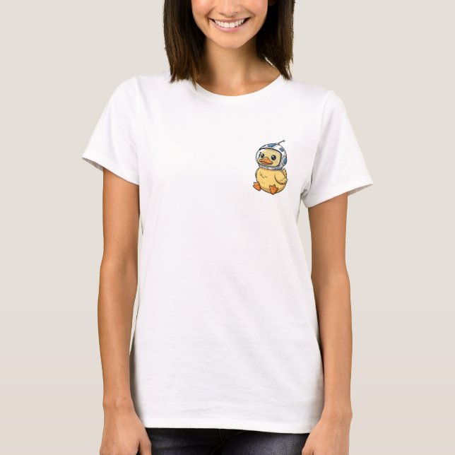 Camiseta Cute Cartoon Duck Astronaut Wearing Space Helmet (Frente)