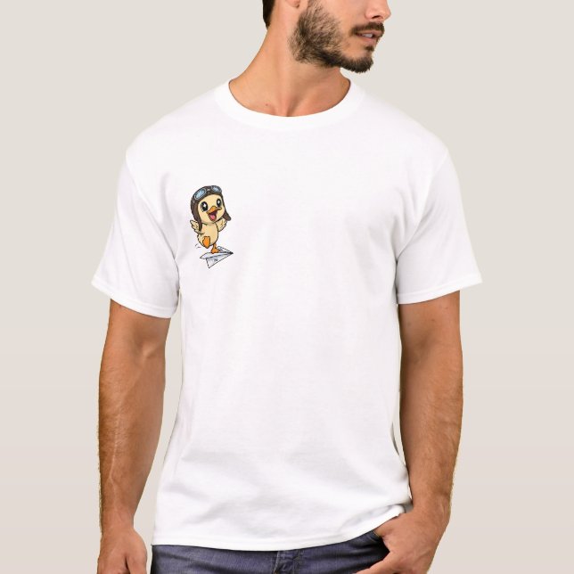 Camiseta Cute Cartoon Duck Pilot Flying on Paper Airplane (Frente)