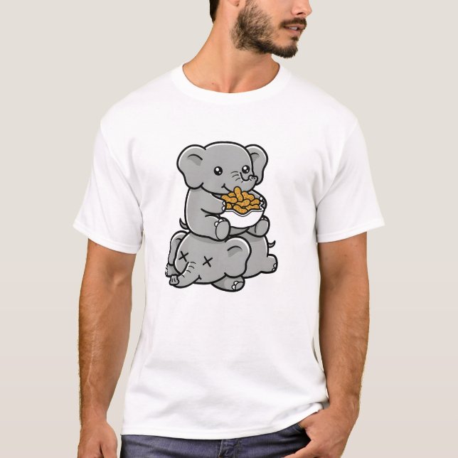 Camiseta Cute Cartoon Elephants Eating Peanuts Fun Art (Frente)