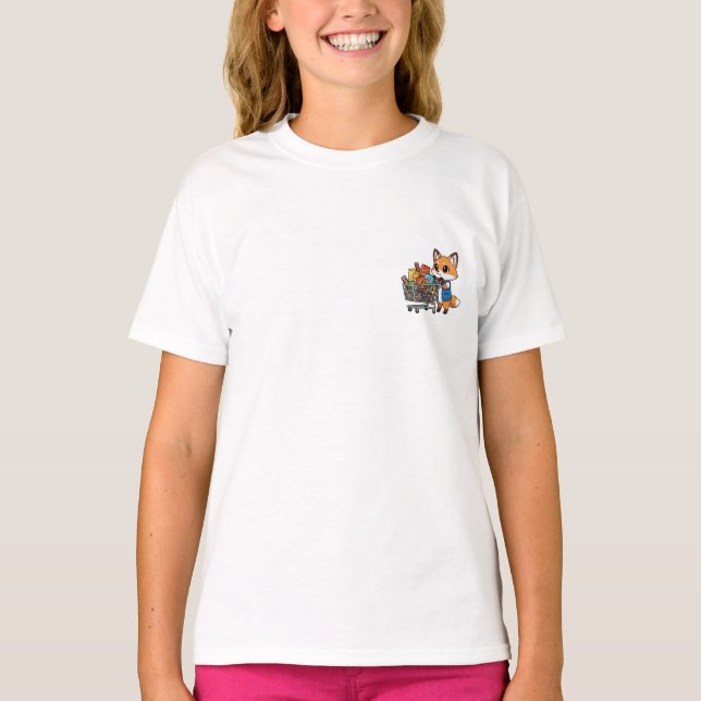 Camiseta Cute Cartoon Fox Pushing Shopping Cart (Frente)