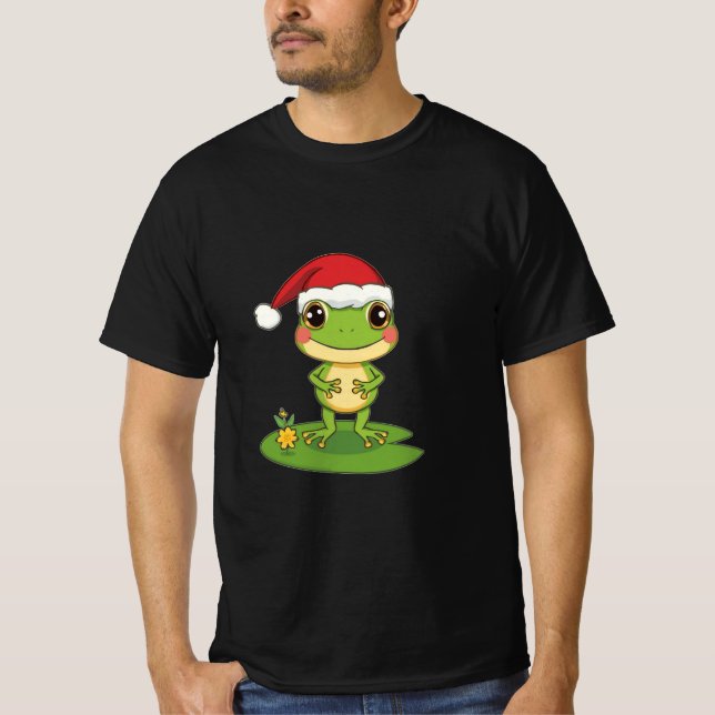 Camiseta Cute Cartoon Frog Character Wearing a Santa Hat on (Frente)