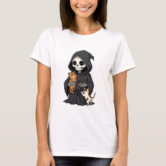 Camiseta Cute Cartoon Grim Reaper Hugging (Frente)