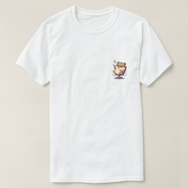 Camiseta Cute Cartoon Hamster Spinning in Office Chair with (Frente do Design)