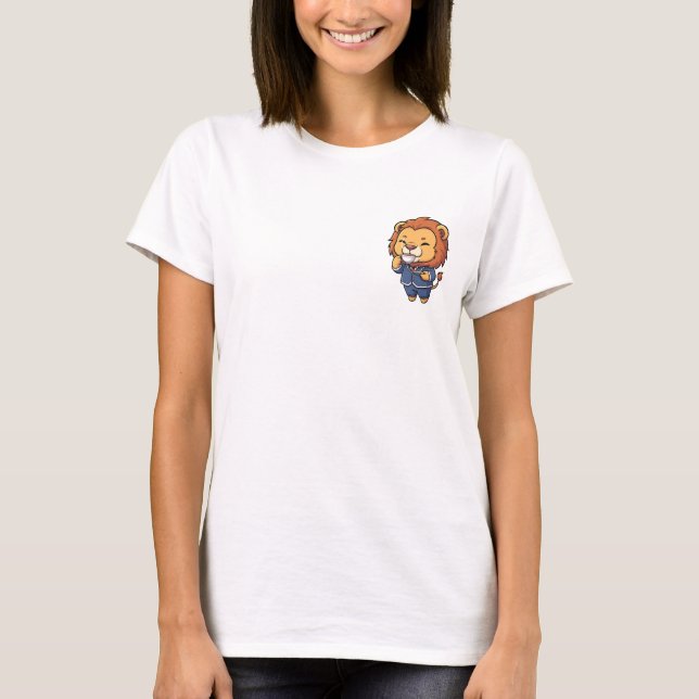 Camiseta Cute Cartoon Lion Businessman Mascot Drinking Tea (Frente)