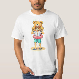 Camiseta Cute Cartoon Man with Giant Teddy Bear Summer Fun