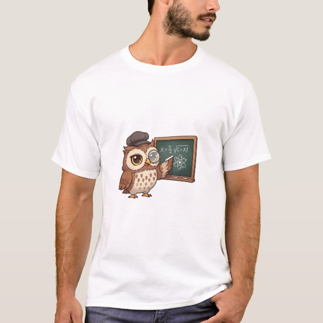 Camiseta Cute Cartoon Owl Professor Wearing Monocle (Frente)