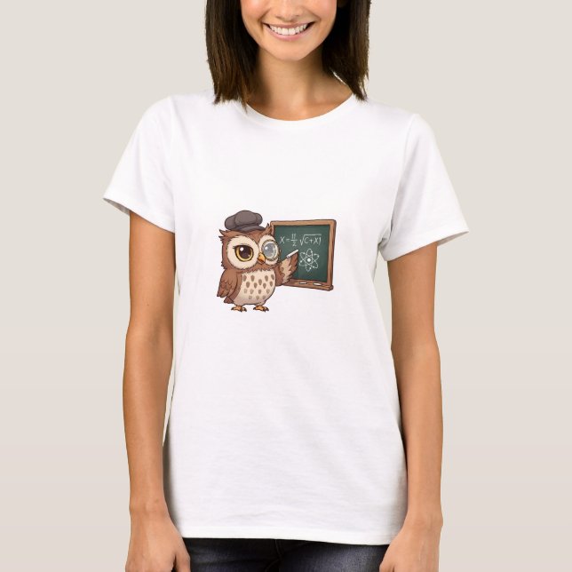 Camiseta Cute Cartoon Owl Professor Wearing Monocle (Frente)