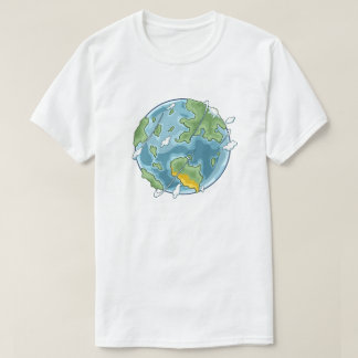 Camiseta Cute Cartoon Planet Earth Eco-Friendly Illustratio