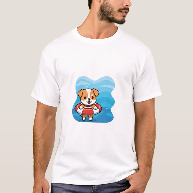 Camiseta Cute Cartoon Puppy Floating in Lifebuoy (Frente)