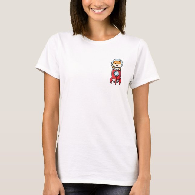 Camiseta Cute Cartoon Shiba Inu Astronaut Riding Red Rocket (Frente)