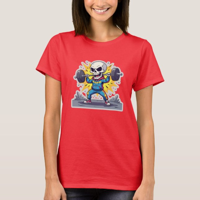 Camiseta “Cute Cartoon Skeleton Weightlifter • Funny Gym Ba (Frente)