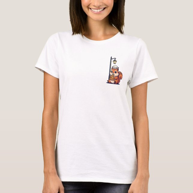 Camiseta Cute Cartoon Squirrel Chef Eating Pizza (Frente)