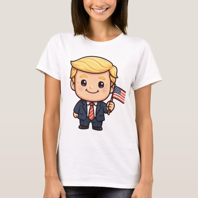 Camiseta Cute Cartoon Trump T-Shirt | Patriotic American Fl (Frente)