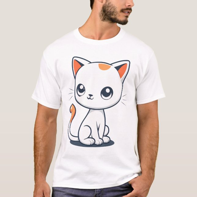 Camiseta Cute Cartoon White Cat Illustration (Frente)