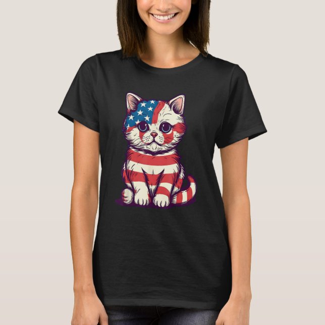 Camiseta Cute Cat 4th Of July Hat Patriotic American Flag P (Frente)