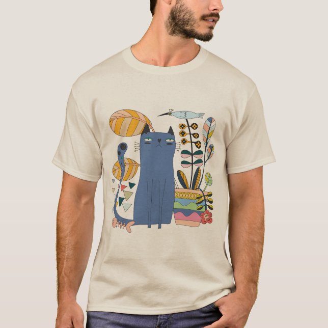 Camiseta 'cute cat and bird' (Frente)