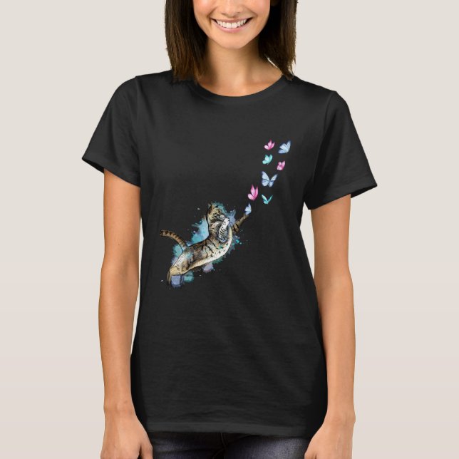 Camiseta Cute Cat Catching Butterfly Kittens  Kitty Adoptio (Frente)