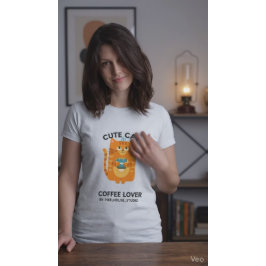 Camiseta Cute Cat Coffee Lover Kawaii Illustration