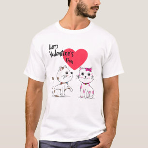Camiseta Cute Cat Couple Happy Valentine's Day Feline Lover