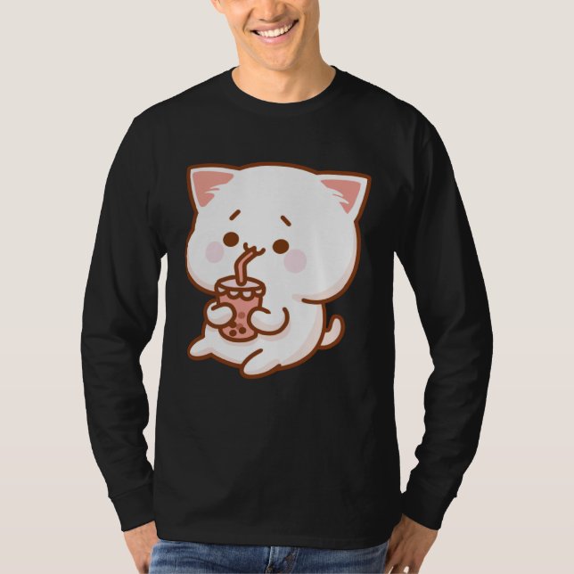 Camiseta Cute Cat Driking Tea with bubbles (Frente)
