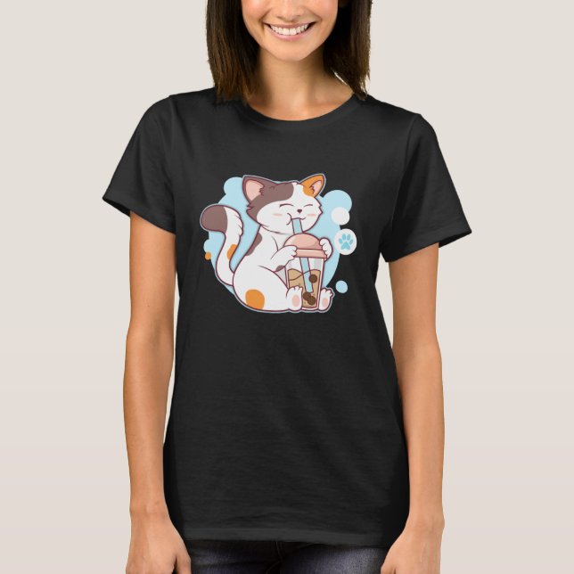 Camiseta Cute Cat Drinking Bubble Tea  Tea  Costume (Frente)