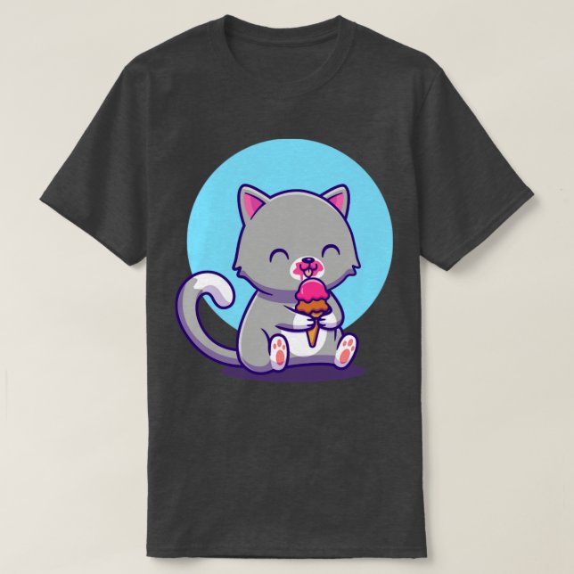 Camiseta Cute Cat Eating Ice Cream (Frente do Design)