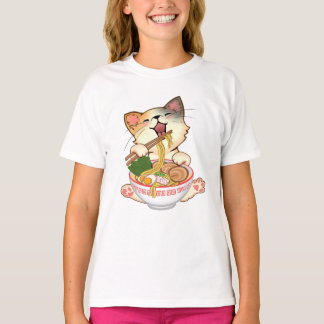 Camiseta Cute Cat Eating Ramen Funny cartoon Anime kitty