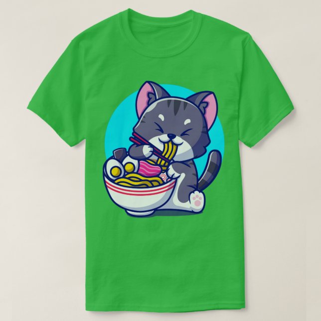 Camiseta Cute Cat Eating Ramen Noodle With Chopstick Cartoo (Frente do Design)