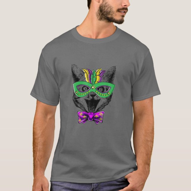 Camiseta Cute Cat Face Funny Character Mardi Gras Carnival (Frente)