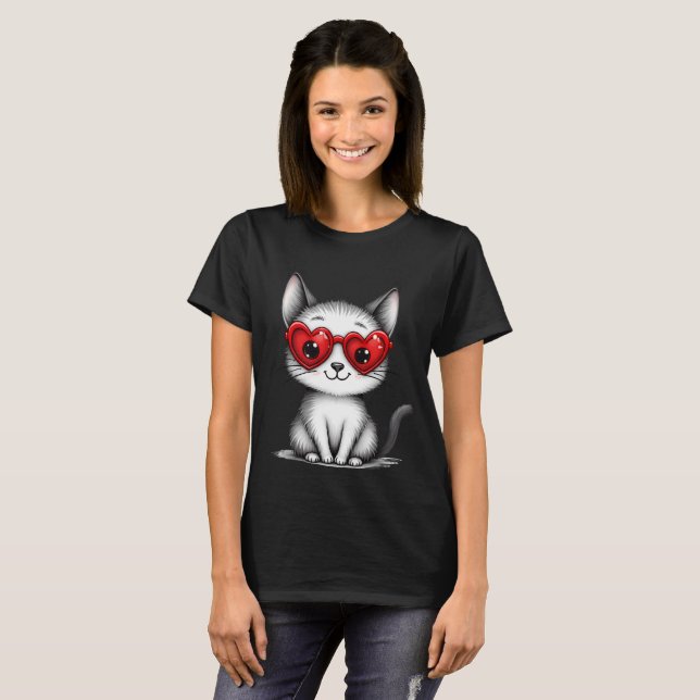 Camiseta Cute Cat Heart Glasses Graphic T-Shirt (Frente Completa)