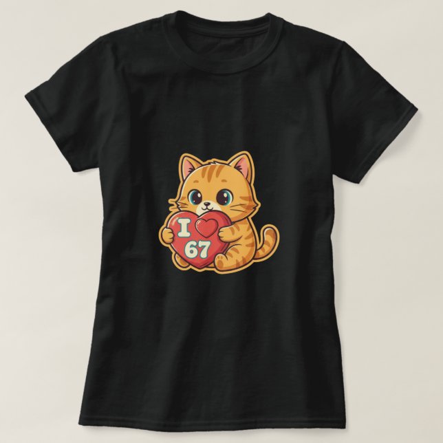 Camiseta Cute Cat I Love 67 Heart T-Shirt (Frente do Design)