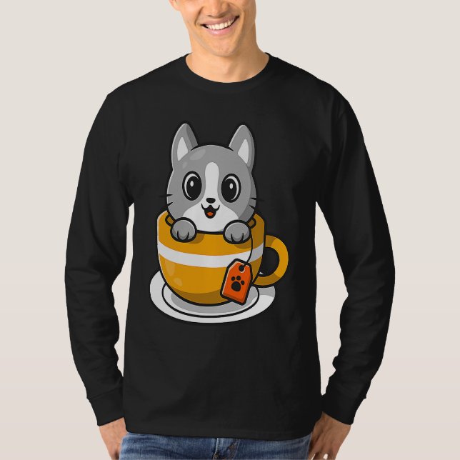 Camiseta Cute Cat Kitty in a coffee or tea cup (Frente)