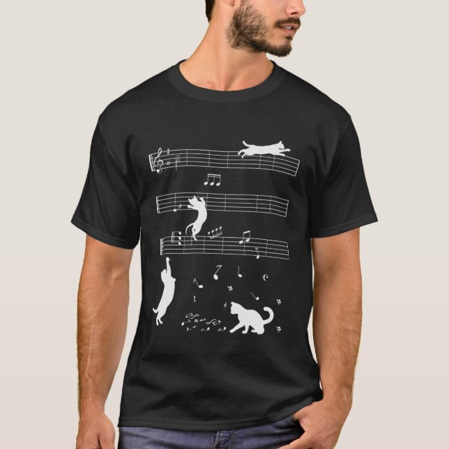 Camiseta Cute Cat Kitty Playing Music Note Clef Musician (Frente)