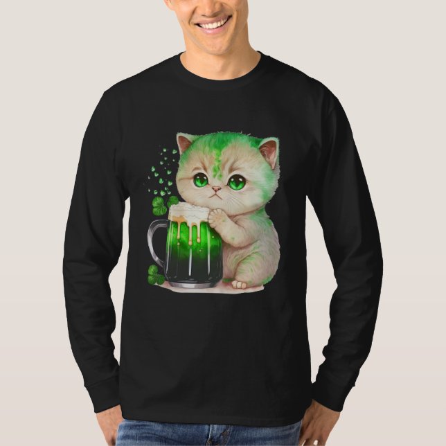 Camiseta Cute Cat Loves Beer St Patrick s Day Cat (Frente)