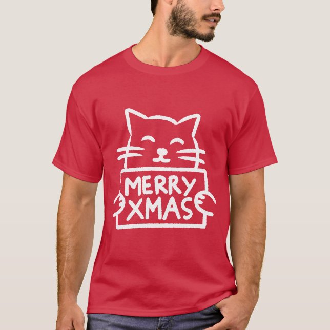 Camiseta Cute Cat Merry Xmas (Frente)