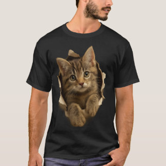 Camiseta Cute Cat Peeking Through Paper Design
