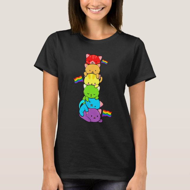 Camiseta Cute Cat Pet  LGBTQ Rainbow LGBT Gay Men Pride Fla (Frente)