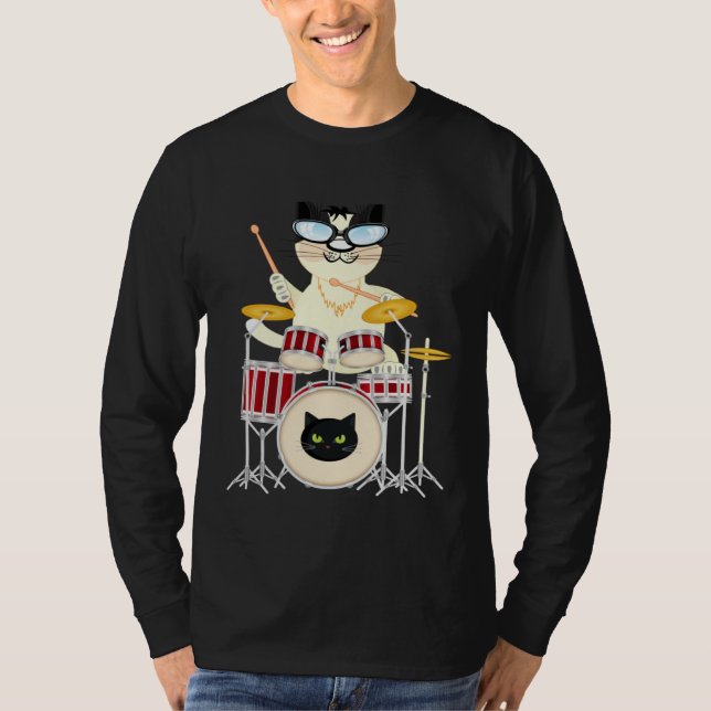 Camiseta Cute Cat Playing Drum Drums & Cats   Drummer (Frente)