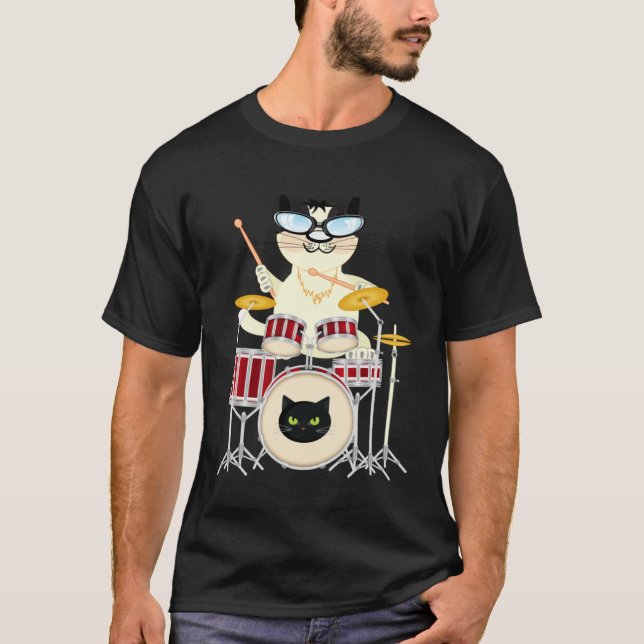 Camiseta Cute Cat Playing Drum Drums & Cats   Drummer (Frente)