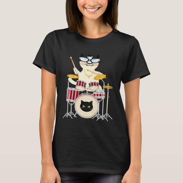 Camiseta Cute Cat Playing Drum Drums & Cats   Drummer (Frente)