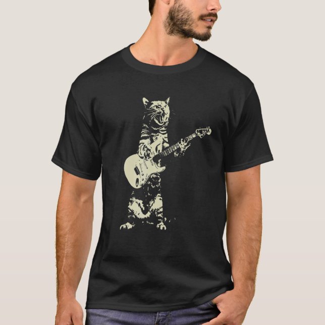 Camiseta Cute Cat Playing Guitar (Frente)